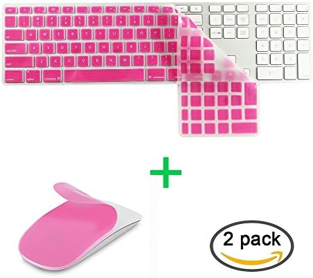 JIFF 2 in 1 Bundle - Silicone soft skin protector covers for iMac Wired USB Keyboard &amp;&amp; MAC Apple Magic Mouse (Pink)