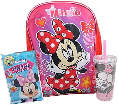 Minnie Mouse Backpack, Tumbler and Play Set by Little Boogers (Minnie 15" red polka dot)