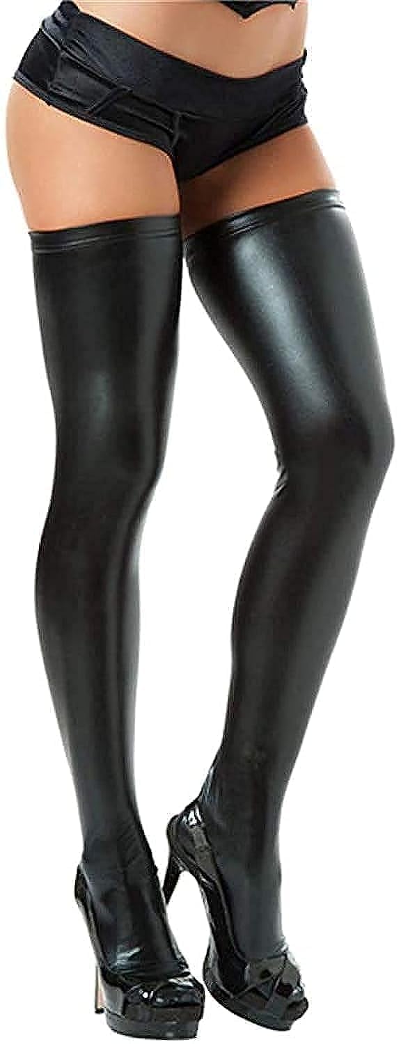 Czizi Women's Shiny Metallic Over Knee Leg Stockings Elastic Socks Tights Costume (Black)