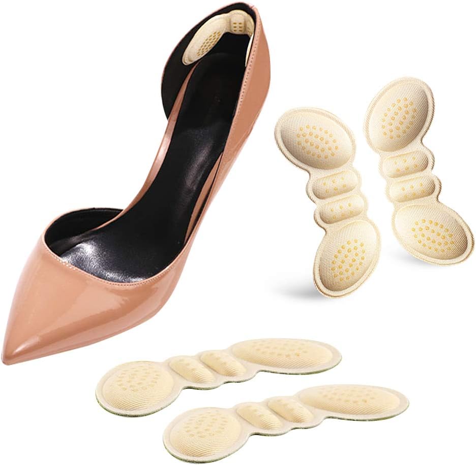 Heel Cushion Inserts/Heel Grips/Shoe Pads for Women Flat or High Heel to Prevent Heel Slipping Out of Shoes, Improve Shoes Too Big, Rubbing, Blisters, Foot Pain 2 Pairs (Beige)
