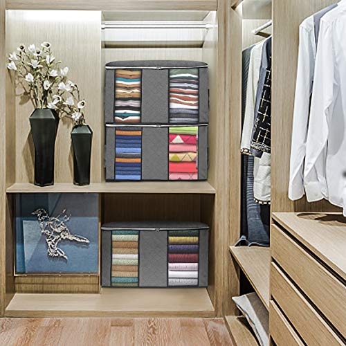 king do way Clothes Storage Bags 23.6" x 16.9" x 13.7" 2 Section Large Capacity Comforter Storage Bags with Strengthen Handle, Clear Window, Zipper for Clothes, Blankets, Closets, Bedrooms,