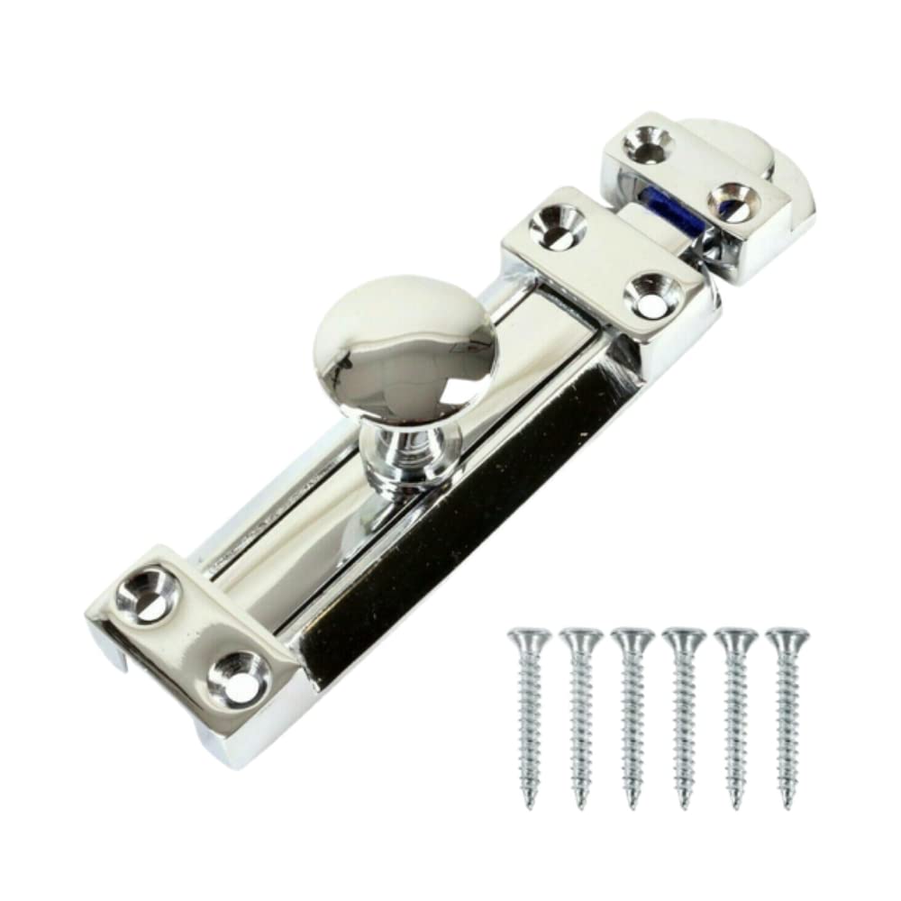 Chrome Door Bolts 4 Inch Flat Bolt Surface Door Latches Tower Bolt Sliding Lock Stainless Steel Flat Slide Safety Door Barrel Bolt with Screws 1 Pack. — image 1