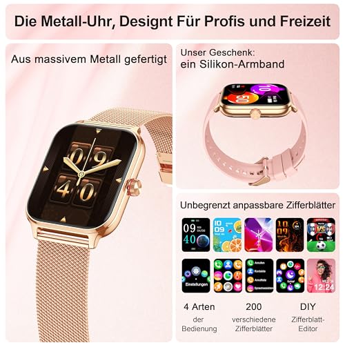 LODIMEKE Smartwatch Men Women Phone Function Blood Pressure Heart Rate Sleep 1.96 Inch AI Fitness Watch 100+ Sports Modes, IP67 Waterproof Pedometer Alarm Clock Calculator Business Card iOS Android