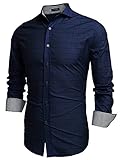 Coofandy Men's Fashion Long Sleeve Plaid Button Down Casual Shirts (Large, Blue)