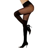 Yilanmy Faux Thigh High Stockings for Women, Mock Over Knee Stockings Black Opaque Tights Gothic Warm
