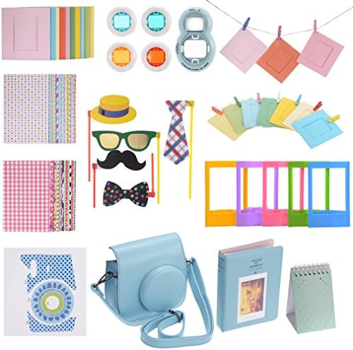 Punasi 10-in-1 Camera Accessories Bundle for Fujifilm Instax Mini 8 with Camera Case, Funny Props, Selfie Lens, Colored Filters, Sticker Frames, Book Album, Hanging Frames and More (Blue)