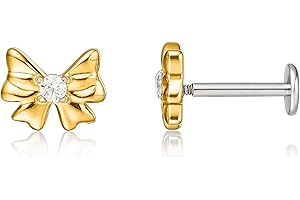 limerencia 18g Titanium Internally Threaded Tragus Piercing Jewelry CZ Top Flat Back Piercing Nose Studs Earring, Helix, Cartilage, Labret, for Women Men Sensitive Ears