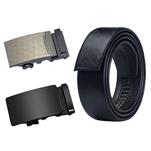 Barry.Wang Ratchet Buckle Belt Black Genuine Leather Strap Adjustable,Gifts for Men