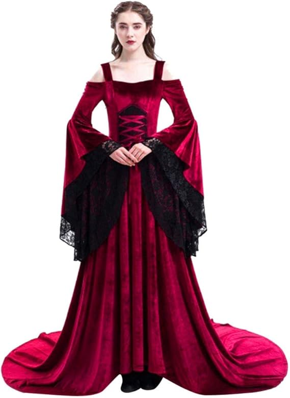 Amazon Co Jp ロングドレス ハロウィン 衣装 仮装 コスチューム ワンピース プリンセス風 長袖 半袖 中世ヨーロッパ 貴族風 仮装パーティー 宴会 コスチューム パーティー ドレス 大人用 レディース 公演服 宮廷服 エレガント コスチューム きれいめ 魔女 中世