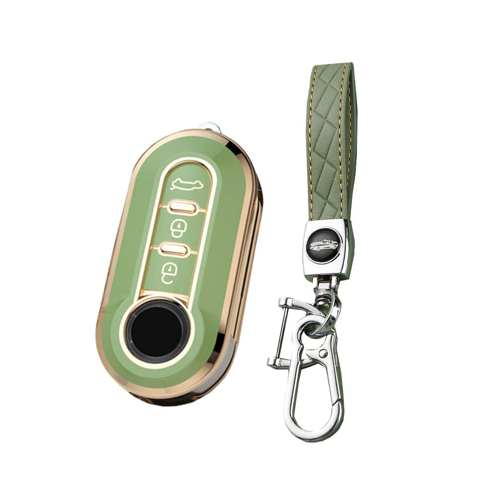 HIBEYO Flip Key Car Key Case Fits Fiat Key Case Silicone Protective Case for Fiat Lancia 500C 500 Doblo Brava Grande Punto Scudo with Key Ring Key Box 3 Buttons Green
