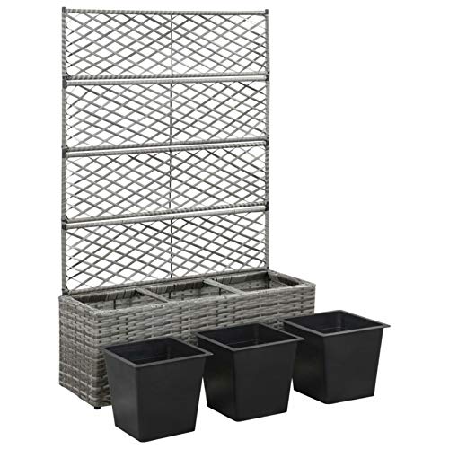 Tidyard Hochbeet Pflanzkasten Blumenkübel aus Poly Rattan Mit 3 herausnehmbaren Töpfen,Pflanzgefäß Rankhilfe Spalier Pflanzkübel Blumenkasten Blumentopf 83 x 30 x 130 cm Mit Rankgitter – Bild 3