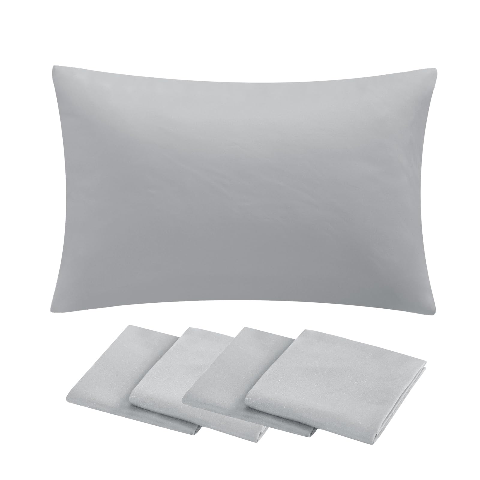 Aisbo Grey Pillow Cases 4 Pack - Light Grey Plain Standard Pillowcases Set of 4, Soft Microfiber Pillow Cover with Envelope Closure 50x75 cm