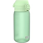 Ion8 Small Water Bottle, 350 ml/12 oz, Leak Proof, Easy to Open, Secure Lock, Dishwasher Safe, BPA Free, Carry Handle, Hygienic Flip Cover, Easy Clean, Odor Free, Carbon Neutral, Surf Green