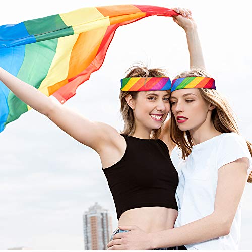 image for SIQUK 14 Pieces Rainbow Bandana Rainbow Stripe Bandana Headband Square
