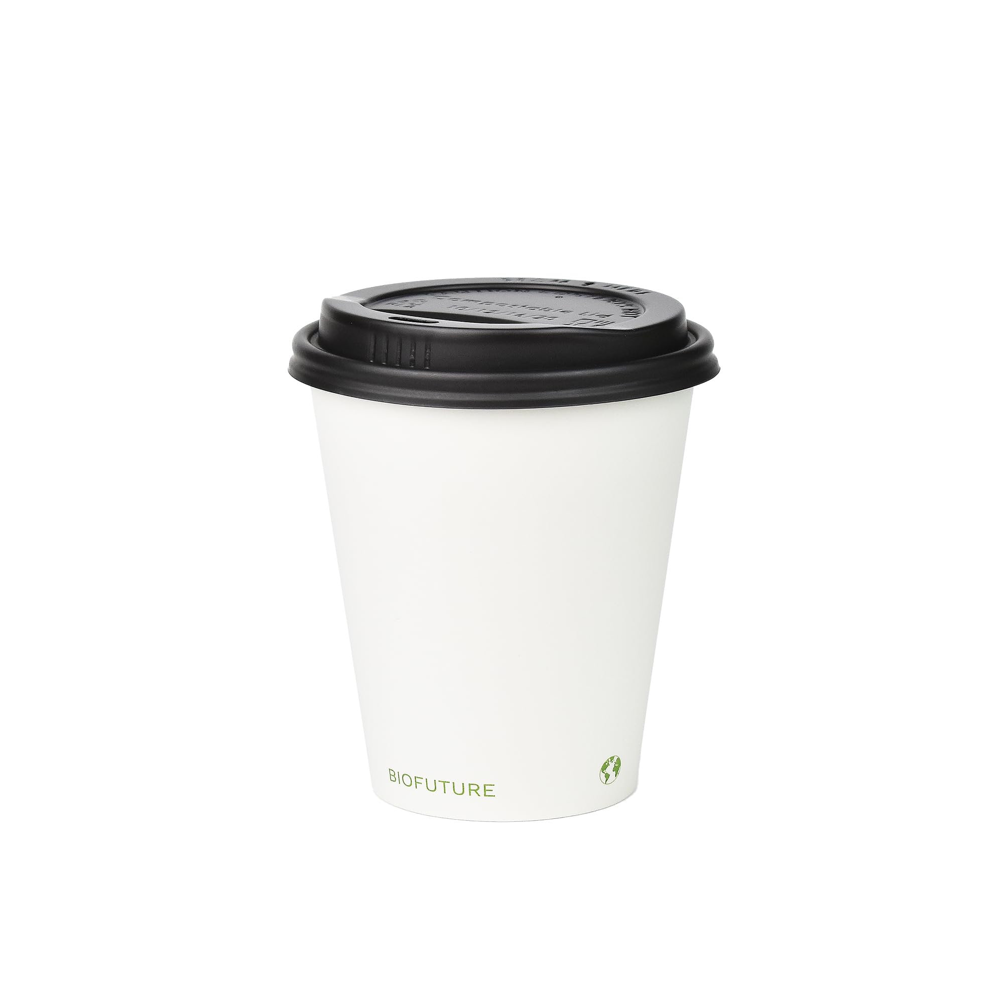 BIOFUTURE Biodegradable Coffee Cups – White, 50 Count Disposable, 6 Ounce Paper Cups with Lids – Eco-Friendly and 100% Compostable – Ideal for Tea, Coffee, and Hot Drinks (50 Pcs, White, 6oz)