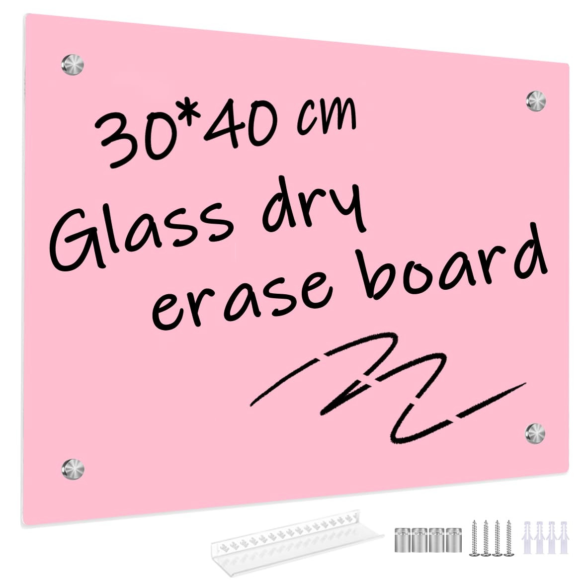 Umtiti Pink Glass Dry Erase Whiteboard, 12" x 16" Frameless Glass Write Board for Home,School,Office,Pink Surface.Glass-PK3040