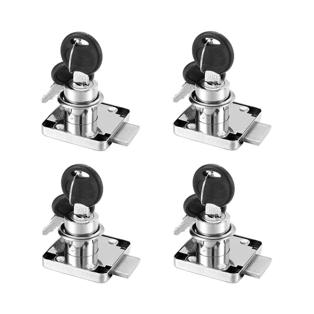 Lpraer 4 Pack Cylinder Cam Drawer Lock with Keys, Cabinet Locks 20mm Cylinder and Chrome Finish, Keyed Alike with 8 Keys, Security Locks for Cupboard Door Cabinet Mailbox