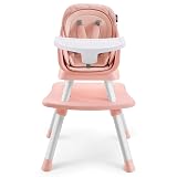 HARPPA 6 in 1 Baby High Chair, Convertible Infant Feeding Chair for Babies & Toddlers Table, Dining Booster Seat with Removable Tray, Pink