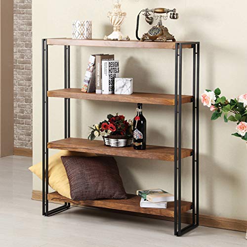 FIVEGIVEN 4 Tier Bookshelf Rustic Industrial Bookcase with Modern Open Wood Shelves, Brown