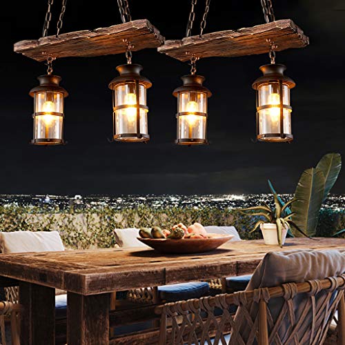 Hanglamp E27 Pastorale Landelijke Stijl Hanglamp Retro Hout Zwart Glas Lampenkap Ijzeren Ketting in Hoogte Verstelbaar… - Afbeelding 3