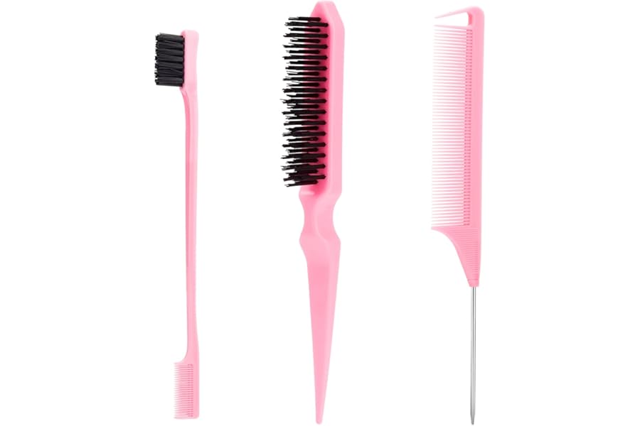SWEET VIEW 3 Pcs Slick Back Hair Brush, Rat Tail Comb, Edge | Bristle Brush, Hair Accessories for Girls, Kids, Toddlers Sleek Ponytail/Bun, Edge Control and Smoothing Baby Hair & Flyaways