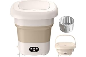 OKYUK Portable Washing Machine, 2024 Mini Washer 9L Capacity Foldable Washer, Deep Cleaning of Underwear, Baby Clothes and Other Small Clothes. Suitable for Apartments, Dormitories, Hotel (Beige)