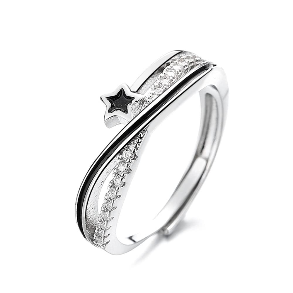 IMINI Dainty Stars Rings for Women Girls Silver Plated Cubic Zirconia Statement Eternity Promise Wedding Band Adjustable Open Finger Ring CZ Crystal Black Star Jewelry Gift Birthday (1 Star)