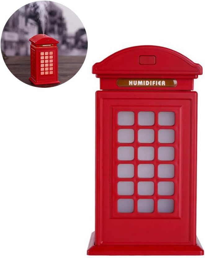 Found Me Humidifier Classic Telephone Booth, 300ML High Capacity with 7 Color LED Lights Aromatherapy Humidifier for Bedroom,Living room,Office(Red)