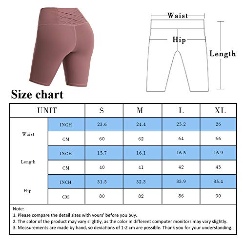 YASEN ART Women\'s Compression Workout Shorts with Side Pockets Tummy Control High Waist Yoga Shorts Athletic Running Shorts Red