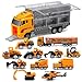 Die-Cast Trucks Engineering Construction Car Toys Fire Engine Truck Toys Gifts Set - Mini Play Vehicles Car Toy in Carrier Truck Play Car Gifts for Toddlers Kids Boys Girls (Construction Truck)