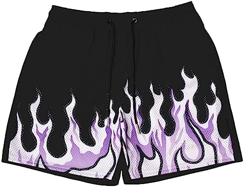 DIOTSR Mens Flame Graphic Basketball Shorts Cool Retro Running