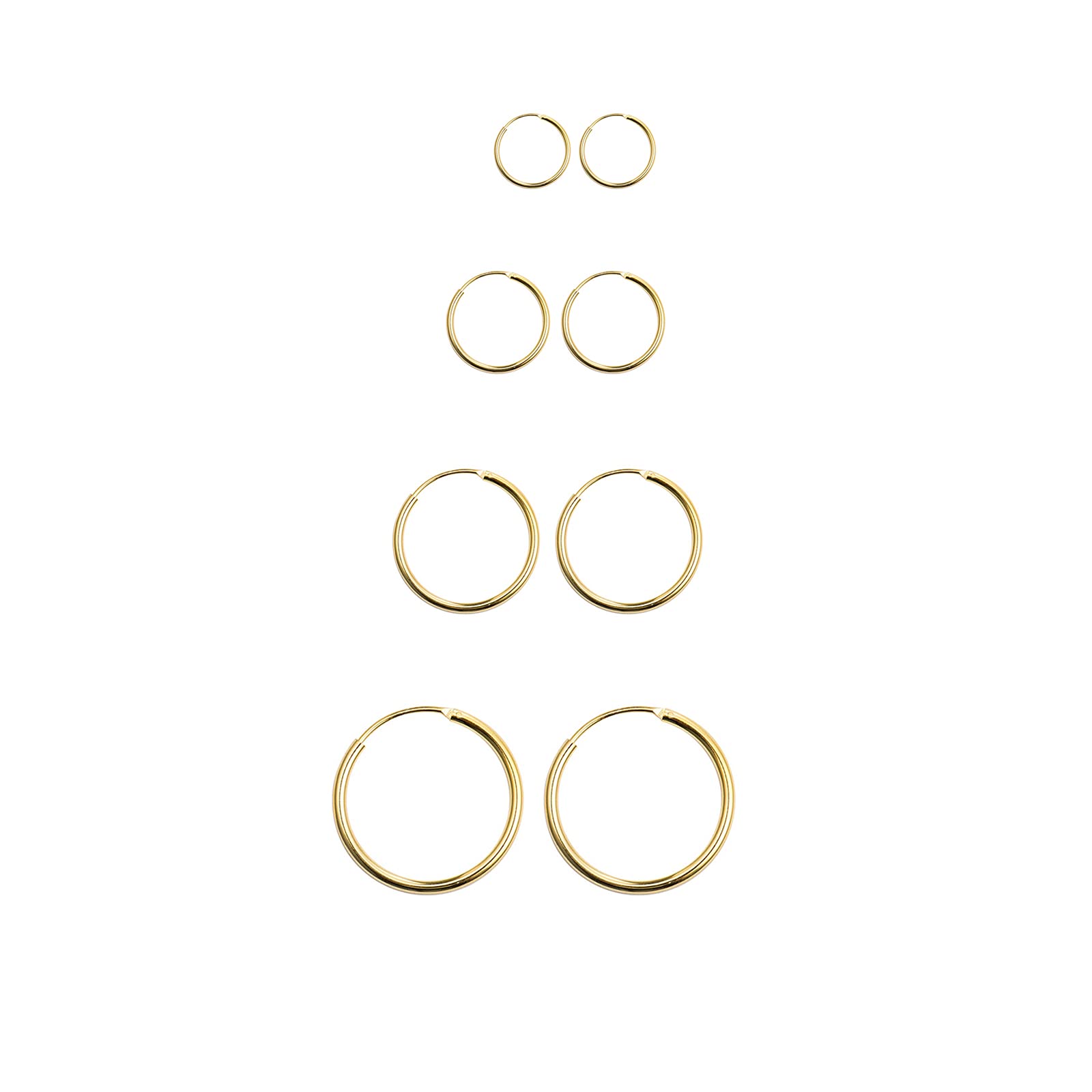 925 Sterling Silver Earrings Set 4 Pairs Gold Hoop Earrings Unisex Sleeper Hoops 10mm/12mm/14mm/16mm Womens Earrings Hoops Mens Earrings Gold Earrings for Women Men Girls