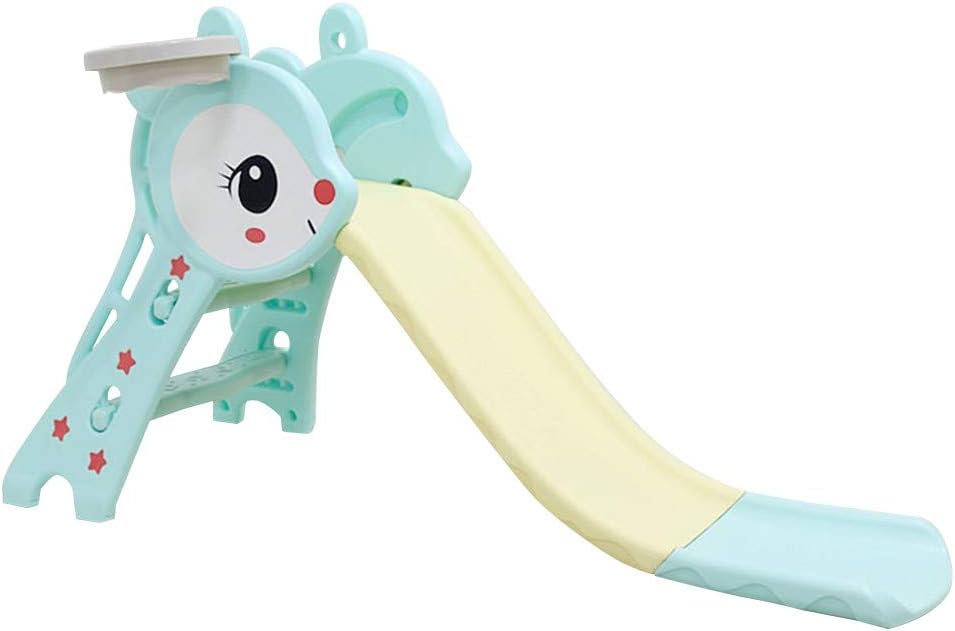 Kids Folding Toddler Slide, Sturdy Toddler Playground Slipping Slide Climber for Indoor Outdoors Use, Children Toy Playset with Basketball Hoop for Outside Games, Playground Equipment Set (Blue)