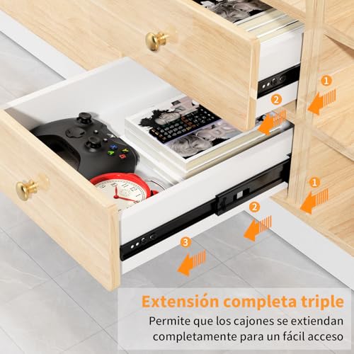 HOGESA Rieles para Cajones, 50CM/20" Rieles Para Cajones Cierre Suave, 3 Secciones de Extensión Completa con Rodamiento de Bolas, Soporte Lateral Telescópico para Armario, Capacidad de 100 Libras
