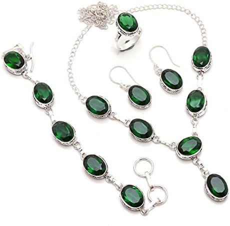 925 Sterling Silver Overlay Ring Earrings Necklace Bracelet Set, Chrome Quartz Gemstone Jewelry Ps88