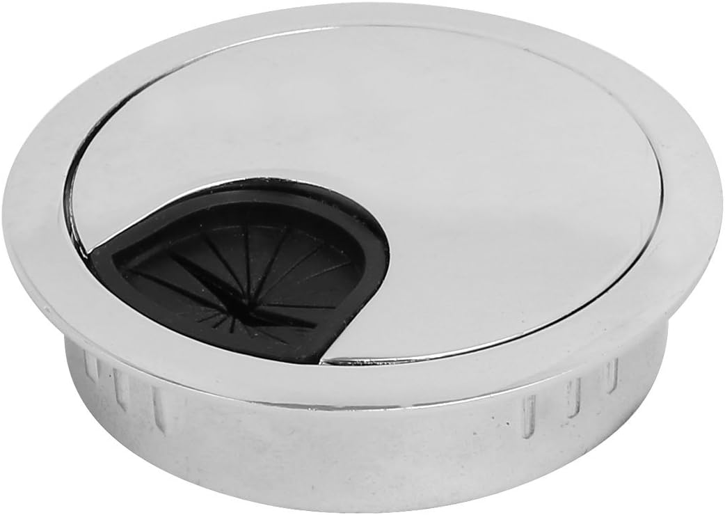 sourcing map Stainless Steel Desktop Computer Table Grommet Cable Cord Hole Cover 53mm Dia, Metallic Silver
