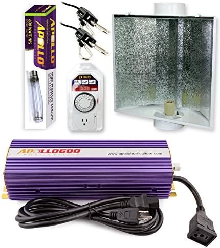 Apollo Horticulture GLK600LS24HPSTMR 600 Watt Grow Light Digital Dimmable HPS MH System for Plants Air Cool Hood Set