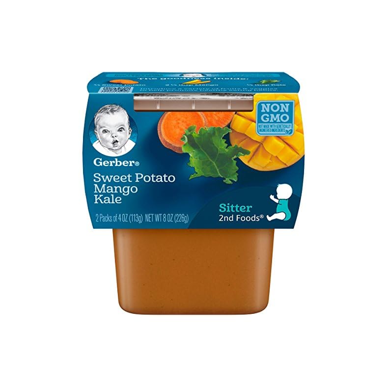 Gerber 2nd Foods, Sweet Potato, Mango & Kale Pureed Baby Food, 4 Ounce Tubs, 2 Count (Pack of 8)