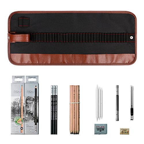 Aookey Sketching Pencils Art Set, Drawing Pencils Art Supplies with Graphite/Charcoal Pencils Blenders Starter Kit, Black