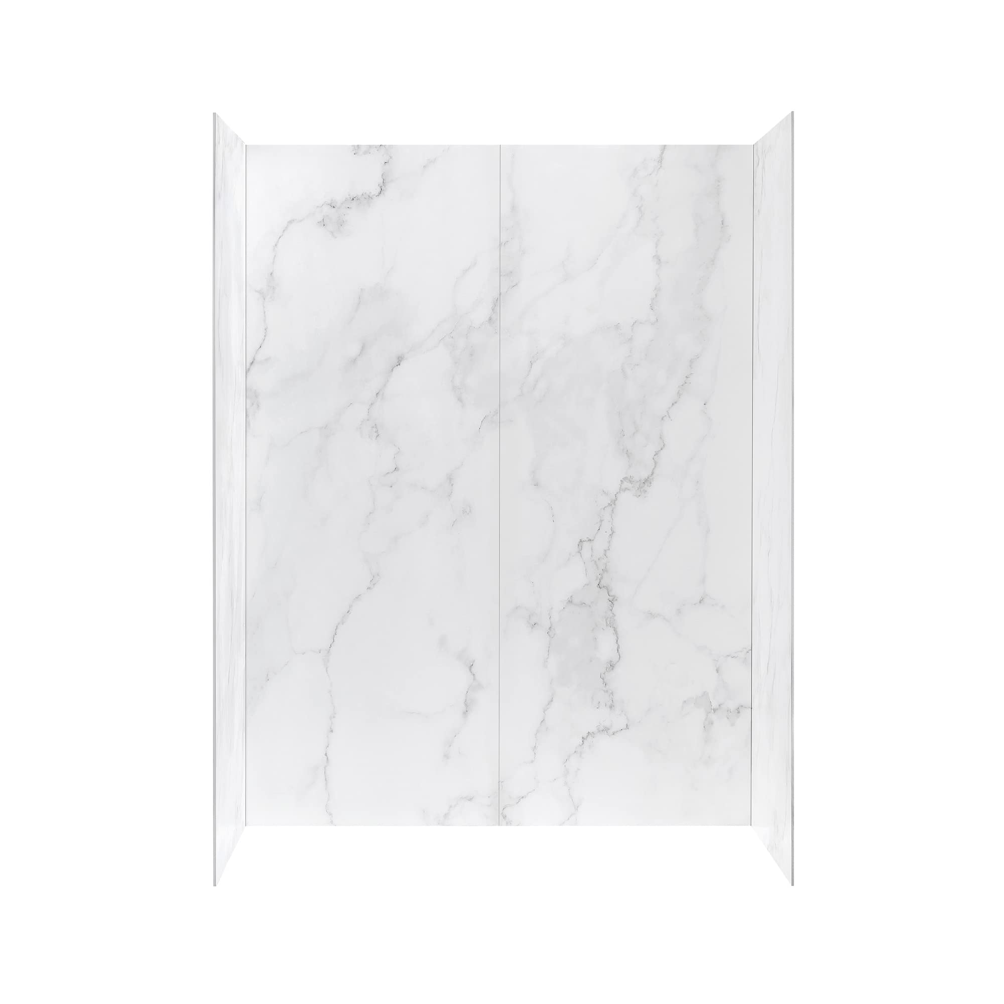 Photo 1 of ***FACTORY SEALED*** OVE Decors Arroyo 60 x 32 in. Solid Surface Alcove Bathroom Shower Wall Panels Kit, Carrara Marble Finish, Waterproof, Easy Glue-Up, Fits Walk In Shower Kits, Shower Stall Kit with Shower Niche.