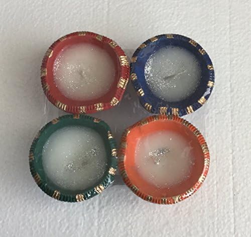 Designer Diwali Diyas - Set of 4 Beautifully Decorated Diyas with Wax