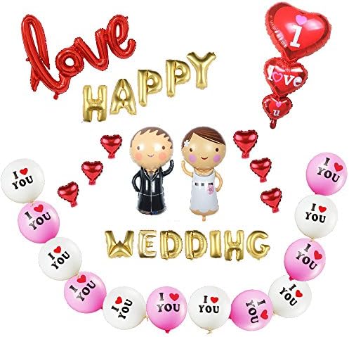 BeTwo All in One 36Pack Sweet Wedding Party Decortaion Aluminum Foil Balloons with 1 Free Hand Pump and 1 Roll Balloon Glue