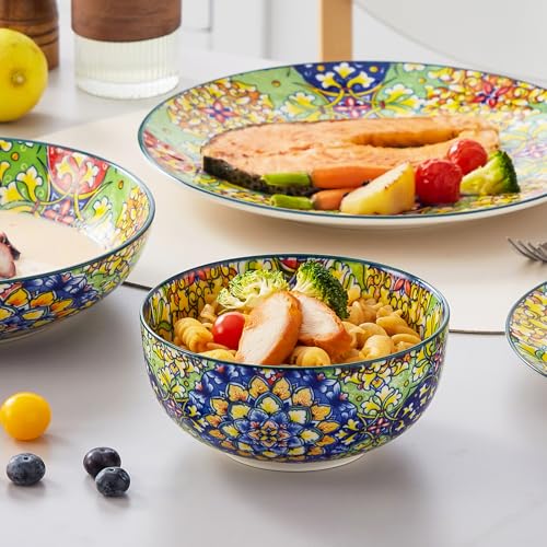 vancasso 24 Pieces Dinnerware Sets, Plates and Bowls Set, Porcelain Dishes Set for 6, Microwave and Dishwasher Safe, Scratch Resistant, Bohemian Style Dining Ware Service for 6, Series SIMI