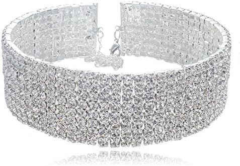 VenFashion 8-Row Clear Austrian Rhinestone Crystal Silver Plated Alloy Choker Necklace Bridal Wedding Party Prom YT07
