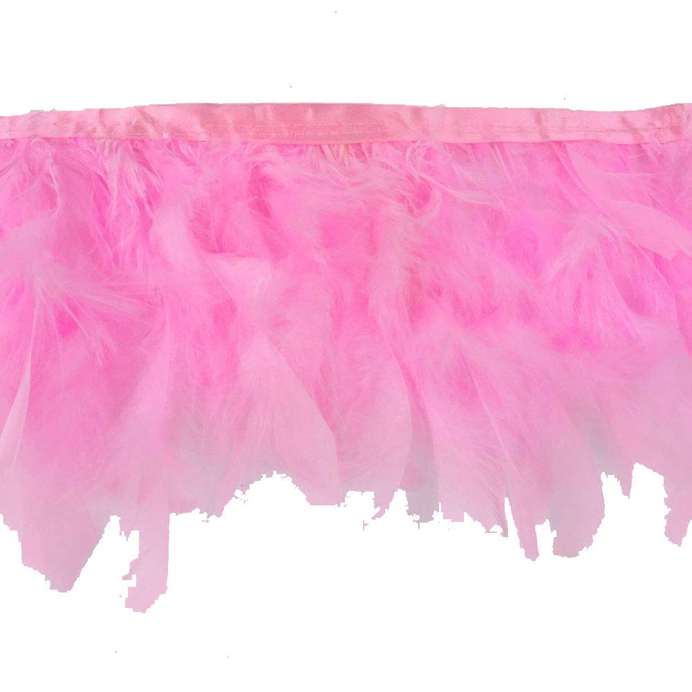 KOLIGHT Pack of 2m Natural Dyed Turkey Flakes Feathers 10-15cm Fringe Trim DIY Dress Crafts Costumes Decoration (Pink)