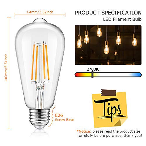 image for TOBUSA Vintage LED Dimmable Edison Light Bulbs 100W Equivalent, 1200Lu