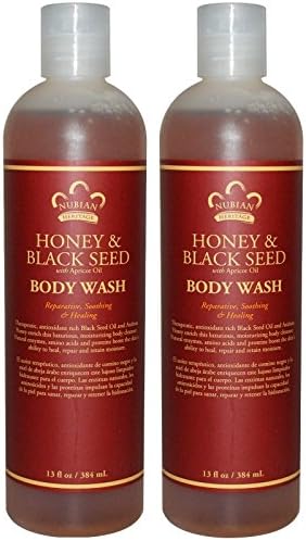 Nubian Honey and Black Seed Body Wash (Pack of 2) With Macadamia Nut Oils and Carrot, 13 fl. oz. Each