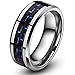 King Will GENTLEMENT 8mm Blue and Black Carbon Fiber Tungsten Carbide Ring Wedding Band Polished Finish