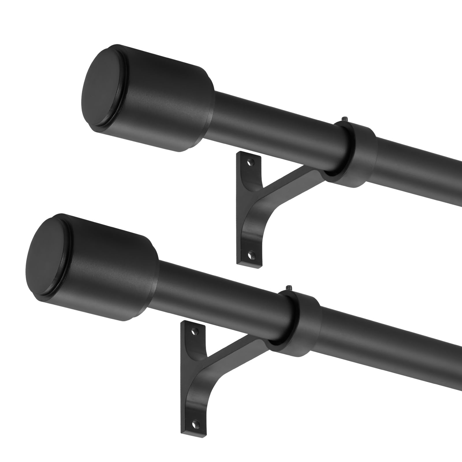 Photo 1 of 2 Pack Matte Black Curtain Rods 36-72", Adjustable 1-Inch Window Curtain Rods, Telescoping Decorative Drapery Rods with Cap Finials