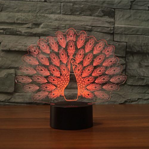 3D Illusion Lamp Gawell Night Light 7 Colors Glows with Smart Touch Switch USB Cable Creative Gift Toys Decorations (Peacoke Lamp)